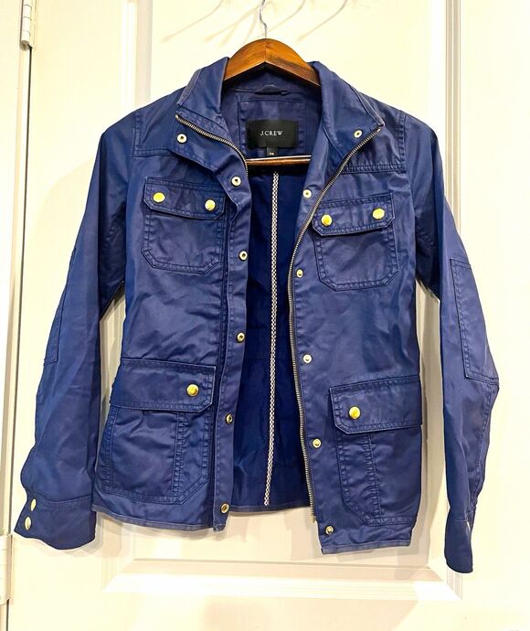 J. Crew Jackets & Blazers - J.CREW Women Blue Utility Jacket Size 2XS Short Full Zip Snap Front Pockets 0051